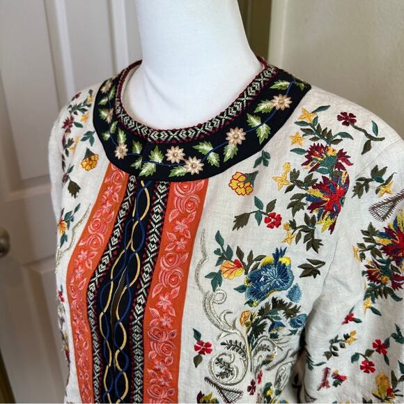 Alice + Olivia Esme Embroidered 100% Linen Cropped Jacket. Like New. - Picture 10 of 15